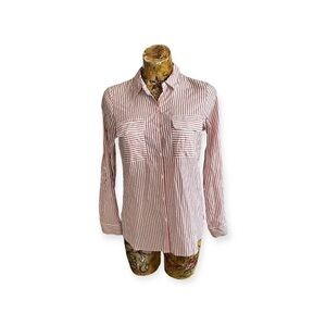 Express striped top button front white red casual stripes SMALL